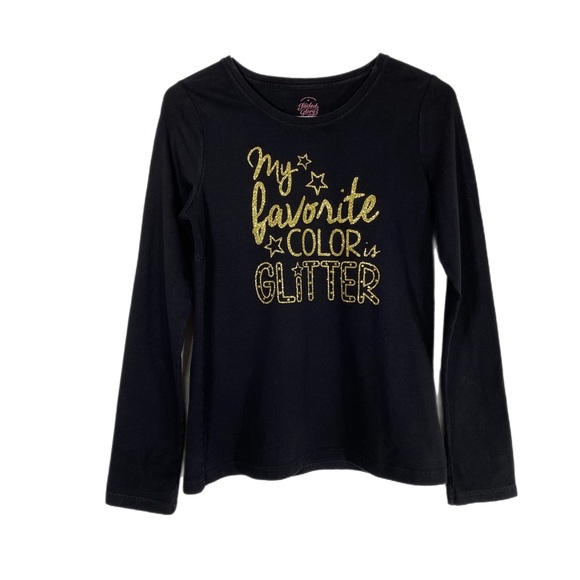 Faded Glory Girl’s “ My Favorite Color is Glitter” Black Long Sleeve Tee - Picture 1 of 7